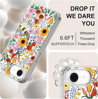 MOSNOVO for iPhone 17e Case/iPhone 16e Case, Shockproof Military-Grade Protection 6.6ft Drop Tested, Clear Phone Case for iPhone 16e / iPhone 17e, Blossom & Bloom Design