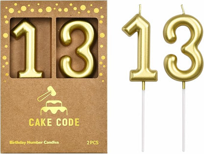 2.76 Inch Classical Gold 13 Number Birthday Candles, Gold Number Candles, Cake Number Candles, Party Celebration