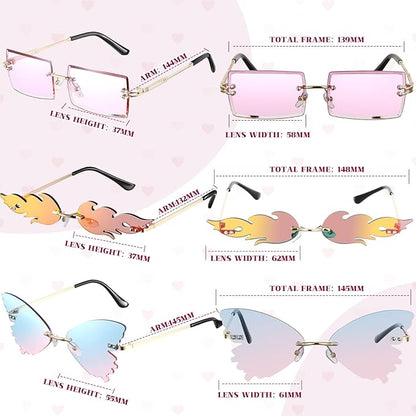 8 Pcs Irregular Sunglasses Set Heart Sunglasses Flame Cloud Butterfly Star Rimless Glasses Favors (Vibrant Style)