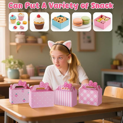 Marspark 24 Pcs Kitty Party Favor Pink Bow Tie Gift Boxes Cartoon Cat Happy Birthday Decoration Kitten Birthday Gift Candy Boxes for Kitty Theme Party Favor Supplies