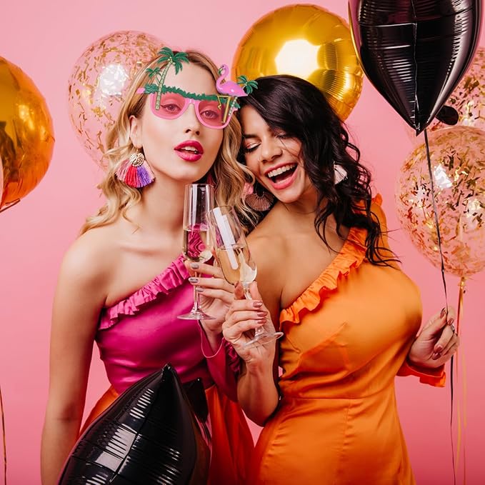 NUOBESTY Flamingo Party Glasses 2Pcs Hawaiian Sunglasses with Coconut Tree Design Lightweight Fun Photo Booth Props for Summer Beach Poolside Celebrations