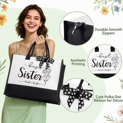 Best Sisters Gifts from Sister, Christmas Gifts for Sisters Birthday Gift from Brother, Funny Sister-in-Law Unique Soul Sis Gift Basket for Best Friends with Canvas Tote Bag 16Oz Can Glass Cup