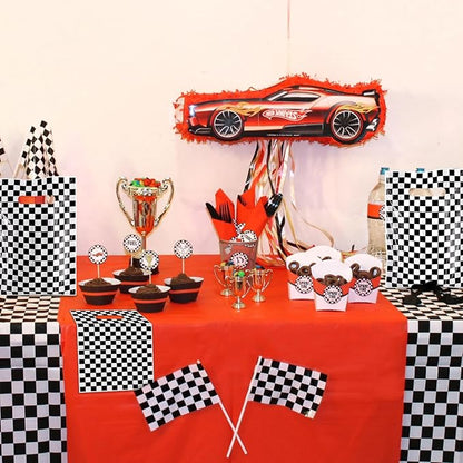 Hxezoc 50 Pieces Race Car Party Bags Plastic Checkered Bags Practical Gift Bags Car Party Favors for Race Car Theme Birthday Party Decoration Supplies