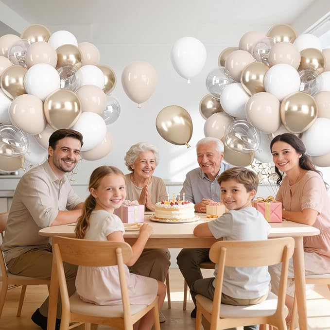 Ouddy Life 71pcs White Sand Cream Balloons Set, 12 inch Metallic Champagne Gold Nude Beige Clear Latex Balloons for Engagement Boho Wedding Baby Bridal Shower Birthday Anniversary Party Decorations