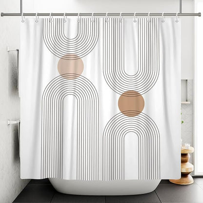 Mid Century Shower Curtain for Bathroom, Boho Sun Rainbow Modern Minimalist Geometric Shower Curtain, Abstract Arch Lines Modern Aesthetic Bathroom Decor Curtain Sets 72x84 inch