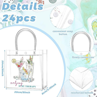 Teenyyou 24 Pcs Mahjong Cocktail Party Favor Bags Mahjong Is My Therapy PVC Gift Bags with Handles Mojito Reusable Transparent Goodie Container for Bachelorette, Bridal Shower, Birthday Party Favors