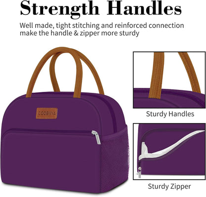 Coobiiya Lunch Bag Women, Lunch Box for Women Adult Men, Small Leakproof Cute Lunch Tote Large Capacity Reusable Insulated Cooler Lunch Container for Work/Office/Picnic/Travel-Purple