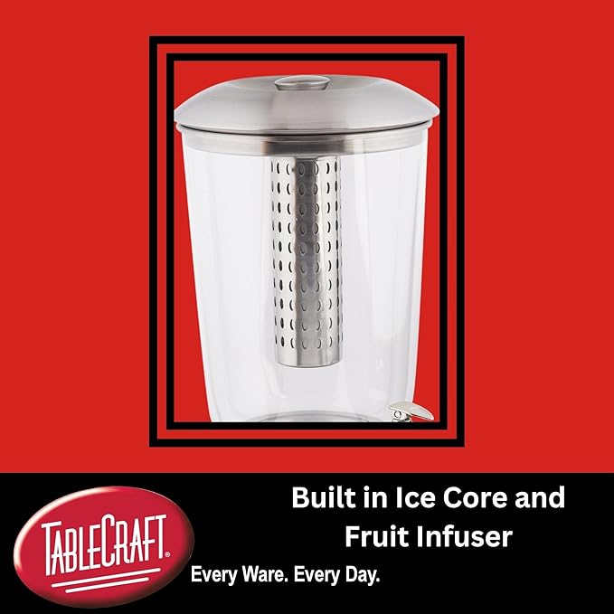 TableCraft 85 Large 5 Gallon Drink Dispenser with Fruit Infuser & Stand, BPA-Free Tritan & Stainless Steel, Ideal for Catering, Buffet, Home Use, Cold Beverage Dispenser