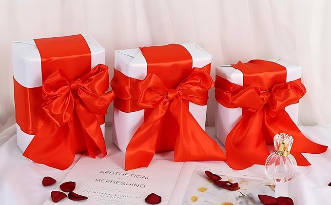 TONIFUL 4 Inch x 11 Yards Wide Red Satin Ribbon Solid Fabric Large Ribbon for Cutting Ceremony Kit Grand Opening Chair Sash Table Hair Car Bows Sewing Craft Gift Wrapping Wedding Party Decoration