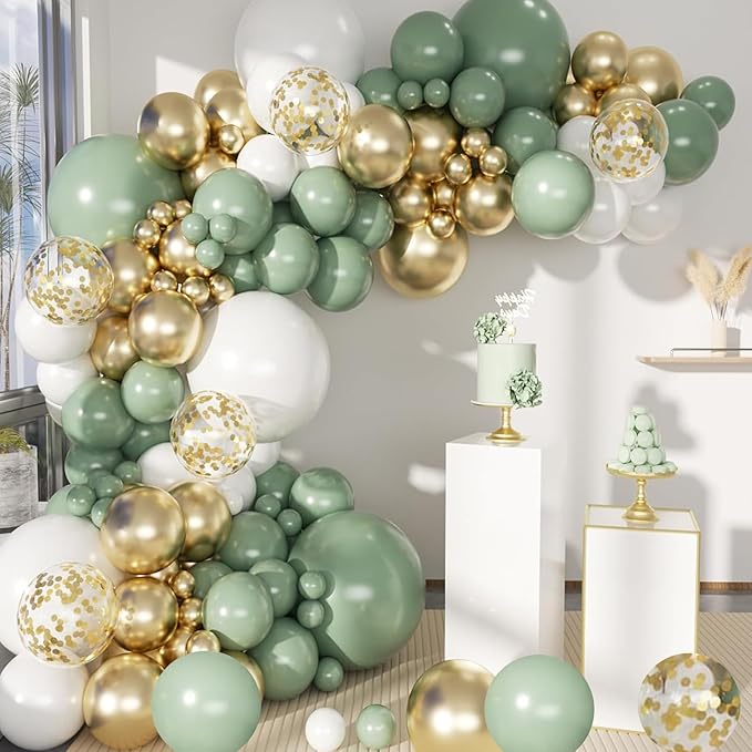 Archloon Sage Green Balloon Arch Kit, 150Pcs Green balloon Garland Kit Of Different Sizes 18 12 10 5 Inch for Birthday Baby Shower Gender Reveal Wedding Party Decoration