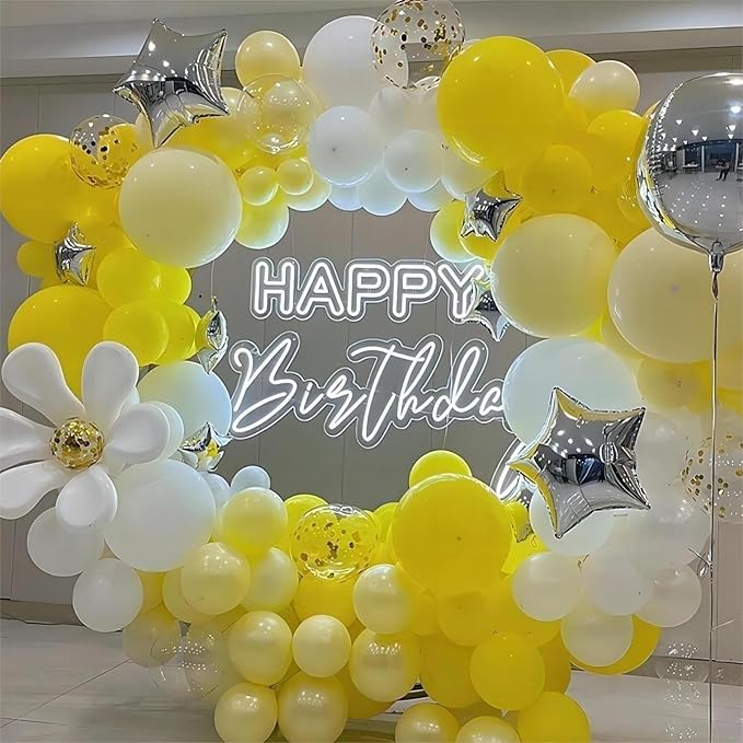 130pcs White and Yellow Balloons Garland Arch Kit, 18 12 10 5 Inch Different Sizes Pack Latex Balloon for Wedding Baby Shower Birthday Christmas Party Garland Decoration