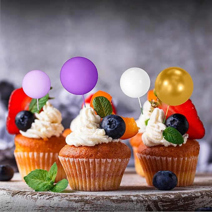 NACHLYNN 80 Pcs Cake Balls Decorations Mini Balloon Cake Topper Balls Foam Cupcake Toppers Balls for Cake Decorating Birthday Parties Weddings Anniversary (Purple Gold Series)