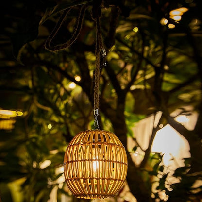Livinlarge Hanging Solar Lantern Outdoor Waterproof, Large Solar Rattan Lantern Outdoor with Twine Handle, Bright Outdoors Hanging Lights with Edison Bulb for Garden Patio Yard Decoration