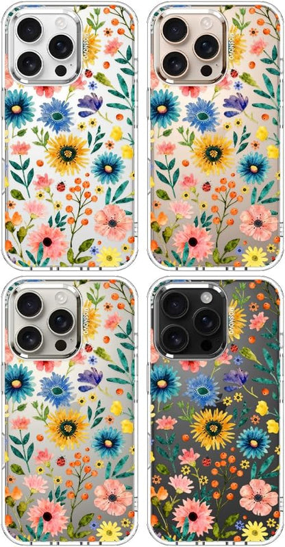 MOSNOVO for iPhone 16 Pro Case, Shockproof Military-Grade Protection 6.6ft Drop Tested, Clear Phone Case for iPhone 16 Pro, Wildflower Bloom Design