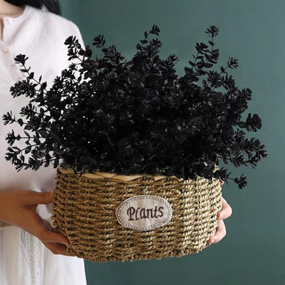 RECUTMS Black Artificial Flowers, Fake Outdoor UV Resistant Plants Faux Plastic Greenery Shrubs Indoor Outside Hanging Planter Home Kitchen Office Wedding, Garden Decor (Black)