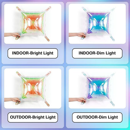 NISOCY 25PCS Iridescent Square Foil Balloons Wall Backdrop Holographic Balloons Tunnel Garland Arch Kit for Birthday Wedding Graduation Bridal Baby Shower New Year Rainbow Party Decorations