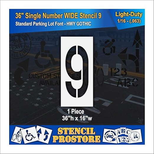 Pavement Stencils - 36 inch Single Number Stencil (Wide) - 9-36" x 16" x 1/16" (63 mil) - Light-Duty