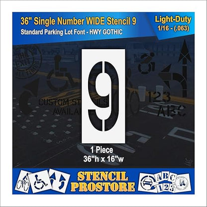 Pavement Stencils - 36 inch Single Number Stencil (Wide) - 9-36" x 16" x 1/16" (63 mil) - Light-Duty