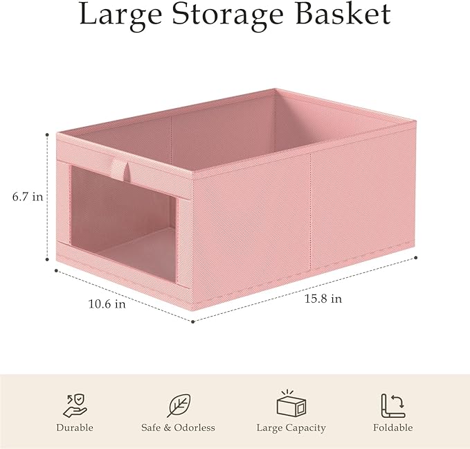 Criusia 6 Pack Linen Closet Organizers and Storage, Large Linen Closet Baskets for Organization, Foldable Storage Containers for Clothing, Towels, Jeans, Books, Shelves, Pink