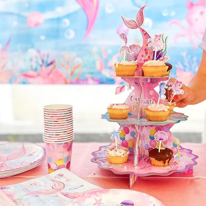 WERNNSAI 32PCS Mermaid Cupcake Toppers - Glitter Mermaid Birthday Decorations Under the Sea Cake Toppers Birthday Party Cake Decorations for Girls Kids Baby Shower
