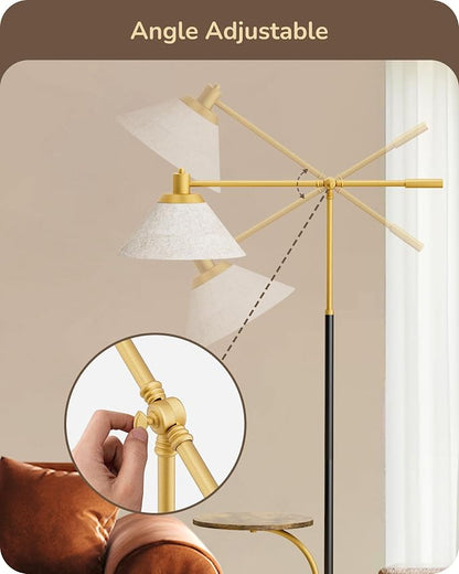 EDISHINE 68" Arc Floor Lamp with Table, Vintage Standing Lamp for Living Room with Tray, Height Adjustable, 5 Color Temperatures LED Bulb Included, Beige Shade, for Bedroom Office, Wood Grain