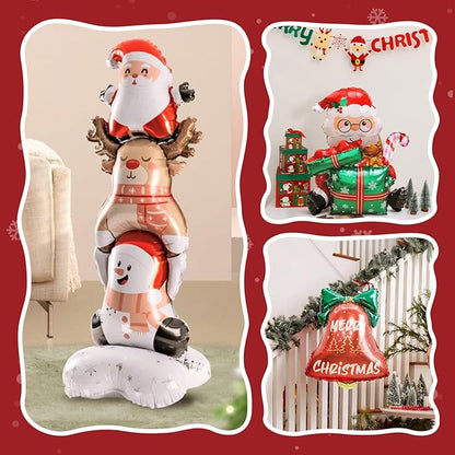 Christmas Foil Balloons Set Santa Claus Reindeer Snowman Standing Balloon Merry Christmas Jingle Bell Inflatable Decoration for Home Office Xmas New Year Themed Party Supplies