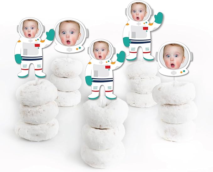 Big Dot of Happiness Custom Photo Blast Off to Outer Space - Dessert Cupcake Toppers - Fun Face Clear Treat Picks - Set of 24