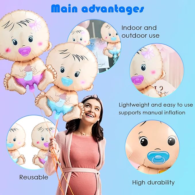 2 Pcs Gender Reveal Balloons Set (Boy & Girl) - 17.7" x 26.8" Foil Balloon for Gender Reveal Party Decorations, Baby Showers, and Photography, Pregnancy Announcement