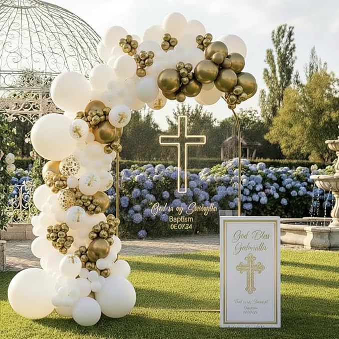First Communion Balloon Garland Kit 160Pcs, Baptism Balloon, First Holy Communion Decorations, Different Size White and Gold Balloon Arch Kit for First Holy Communion Baptism Theme Party Decor