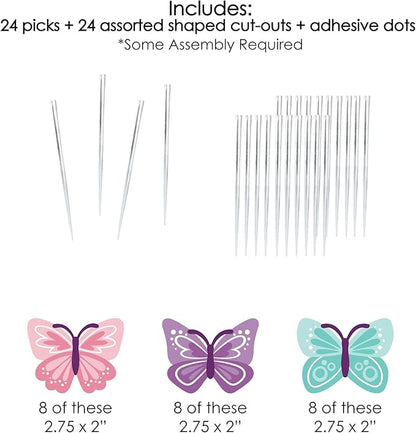 Big Dot of Happiness Beautiful Butterfly - Dessert Cupcake Toppers - Floral Baby Shower or Birthday Clear Treat Picks - Set of 24