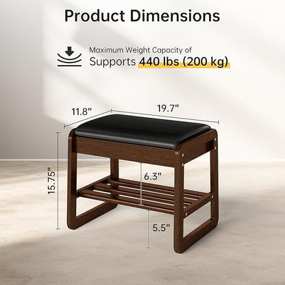 Shoe Rack Bench with Flip-Top Storage, Rubberwood 2-Tier Shoe Organizer with Cushion, Small Wooden Shoe Stand for Entryway, Mudroom, Hallway, Closet, Front Door Entrance, Foyer