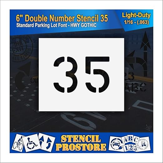 Pavement, Curb, and WheelStop Stencils - 6 inch Double Number Stencil - (35) - 6" x 9" x 1/16" (63 mil) - Light-Duty