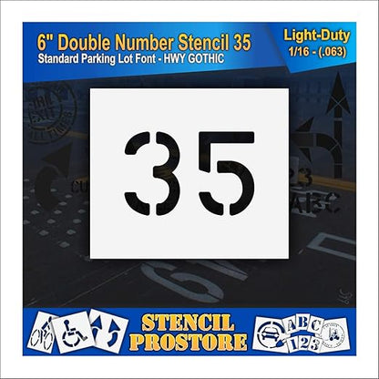 Pavement, Curb, and WheelStop Stencils - 6 inch Double Number Stencil - (35) - 6" x 9" x 1/16" (63 mil) - Light-Duty