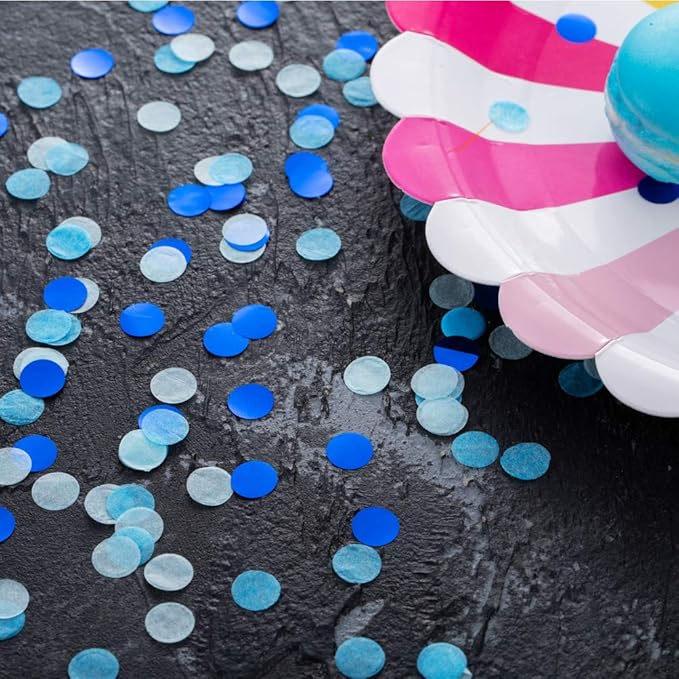 Tissue Confetti Circle Dots for Table Wedding Birthday Party Decoration, 1cm in Diameter (Navy, Turquoise, Light Blue, 60 Grams)