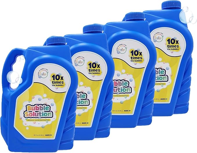 The Dreidel Company Ready Bubble Solution Refill for Bubbles Toys, Up to 2.5 Gallon, Non-Toxic Large 32oz Ready Liquid for Bubble Machine, Guns, Wands, Lawn Mower Toy (24-Pack)