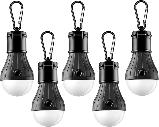 FLY2SKY Tent Lamp Portable LED Tent Lights 5 Packs Hook Hurricane Emergency Lights LED Camping Light Bulb Camping Tent Lantern Bulb Camping Equipment for Camping Hiking Backpacking Fishing Outage