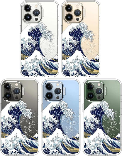 MOSNOVO Case for iPhone 13 Pro, [Buffertech 6.6ft Military-Grade Drop Protection] [Anti Peel Off Tech] Clear TPU Bumper Phone Case Cover Design - Great Wave