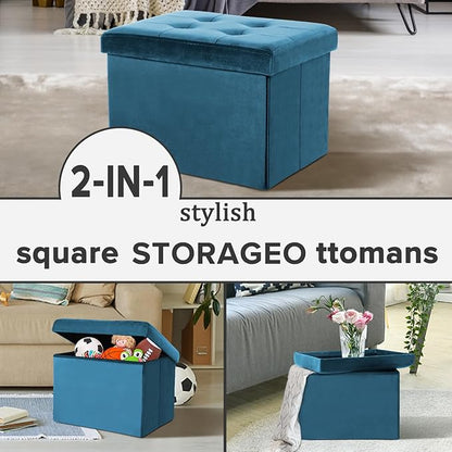 LINMAGCO Storage Ottoman Folding Foot Stool Velvet Foot Rest