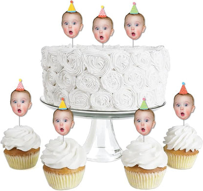Big Dot of Happiness Custom Photo Party Time - Happy Birthday Party Dessert Cupcake Toppers - Fun Face Clear Treat Picks - Set of 24