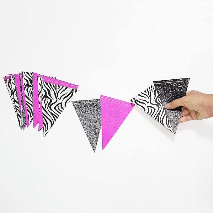 Cheerland Pink Zebra Party Decorations Hot Pink and Zebra Print Birthday Party Decorations Animal Print Streamers Triangle Flag Bunting Pennant Garland Banner Jersey Shore Decor Supplies 4 Pcs
