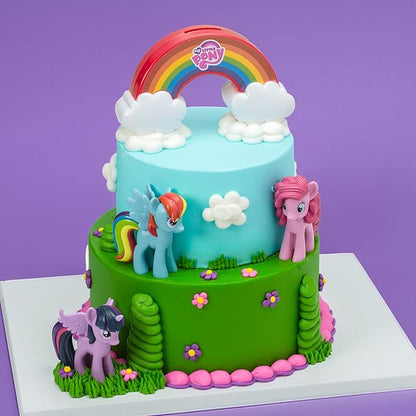 DecoSet® My Little Pony™ Over The Rainbow Signature Cake Topper, 4 Piece Decoration, Dash, Pinkie Pie, and Twilight Sparkle, Coin Bank, Collectable Figurines For Birthday