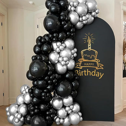 100pcs Black and Silver Balloons 12 Inch Metallic Silver and Black latex Party Balloons for Birthday Graduation Engagement New Year's Eve Party Decorations