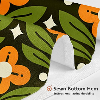 MEHOFOND Orange Floral Green Shower Curtain Vintage Mid Century Modern Abstract Geometric Bathroom Curtain Boho Retro Classic 1950S 1960S Home Bathtub Decor Fabric Waterproof Bath Curtain 72x72 Inch