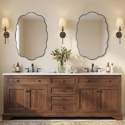 ANDY STAR Matte Black Wavy Oval Wall Mirror -26x38 Inch Scalloped Mirror for Bathroom, Living Room & Entryway, Anti Rust Stainless Steel Wall Mount Horizontal or Vertical
