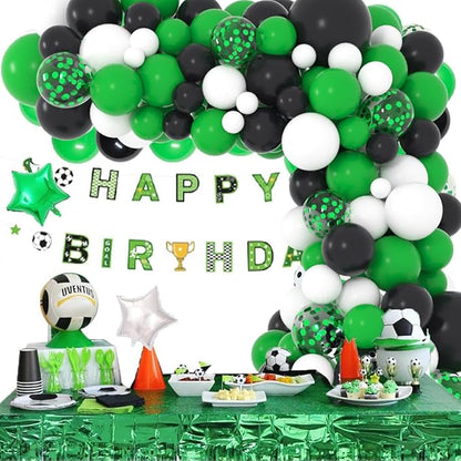 Green White Black Balloon Garland Arch Kit - Green Black White Balloons Soccer Ball Birthday Party Decorations for Video Game Football Birthday Safari Jungle Baby Shower Graduation Party Decors
