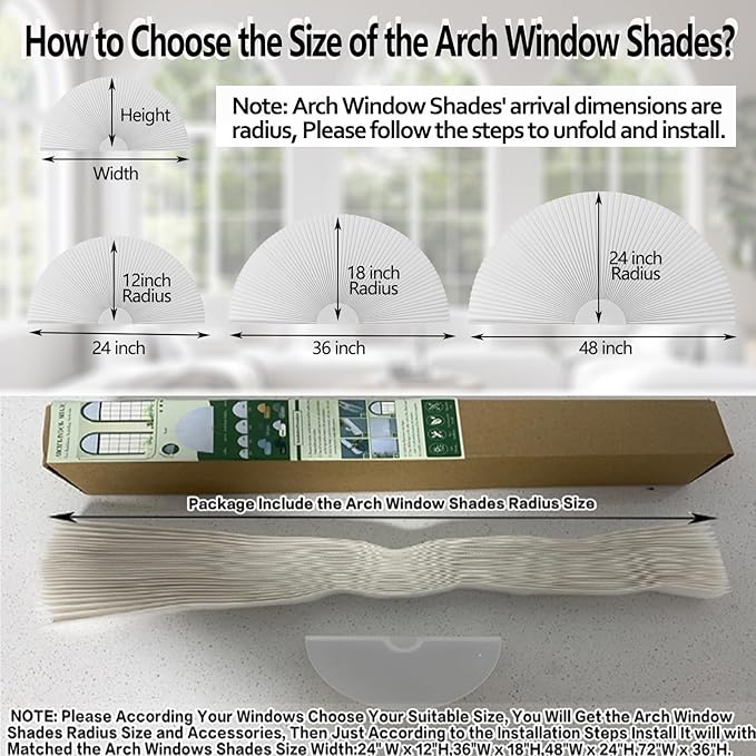 Arch Window Shade Blackout Cellular Shades Half Circle Moon Window Covering No Drill Honeycomb Cordless Blinds for Indoor Window Room Darkening Easy Install Light Blocking Blinds (1, Grey, 36x18inch)