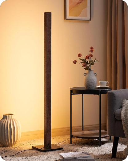 EDISHINE Wooden LED Corner Floor Lamp, Modern Standing Light with Remote, Minimalist Dimmable Floor Lamps for Living Room, Bedroom, Office, 7 Color Temperature 2700~6000K, 48.43"