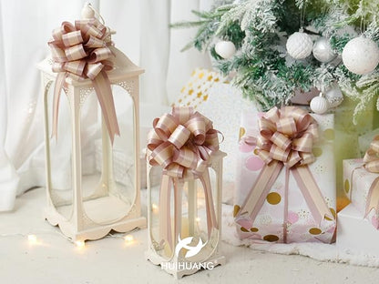 HUIHUANG Dusty Rose Pull Bows 6" x 10" Dusty Rose and Peach Double Layer Satin Gift Bows 12 PCS Pull Bow for Gift Wrapping, Gift Basket, Wine Bottles, Birthday, Wedding, Party Decor