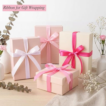 woric 120 Yards Pink Satin Ribbon 3/8 Inch x 4 Rolls, 30 Yd/Roll Mothers Day Craft Thin Ribbon for Graduation Leis Gift Wrapping Hair Bows Baby Bridal Shower Wedding Decor