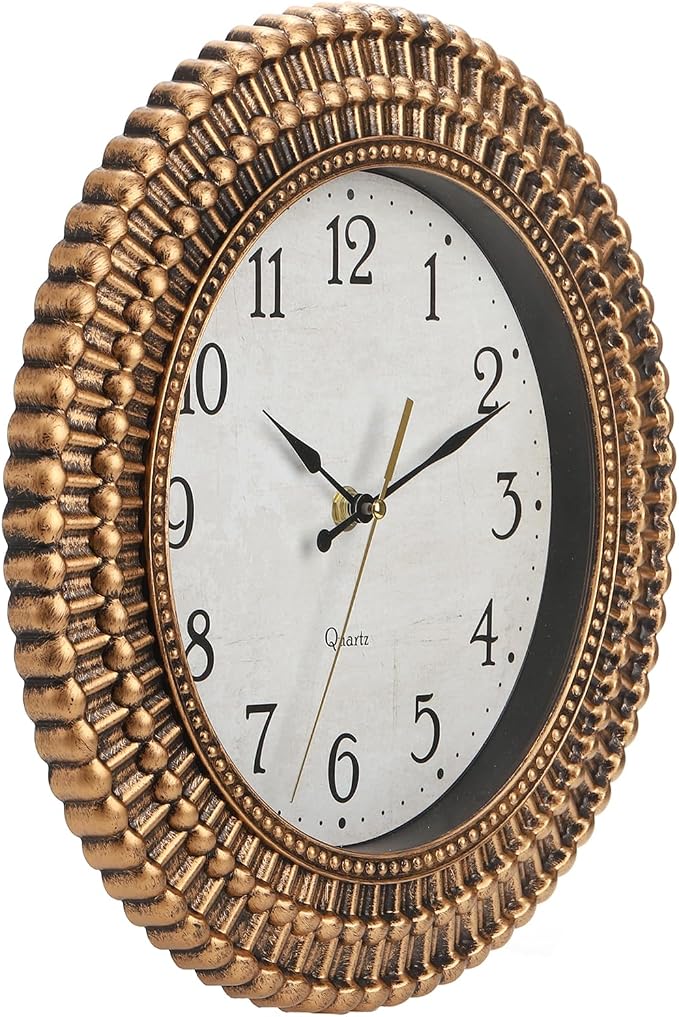 Bekith Wall Clock 12 Inch Silent Non-Ticking Retro Wall Clocks Battery Operated, Round Vintage Decorative Clock for Kitchen, Home, Office, Bedroom, Living Room, Bathroom, School